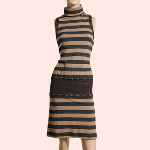 NIKKA Brown & Gray Stripe Sleeveless Turtleneck Midi Dress Vintage Y2K